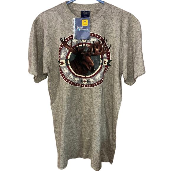 Vintage Harborside Graphics moose graphic double-sided image t-shirt NWT Medium - Picture 1 of 9
